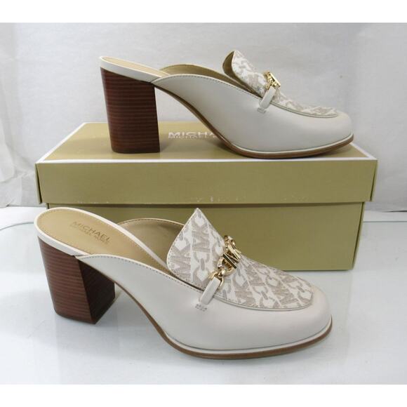 MICHAEL Michael Kors Tiffanie Heeled Mule Slip On MK Logo Leather Vanilla Size 7 - Picture 3 of 7